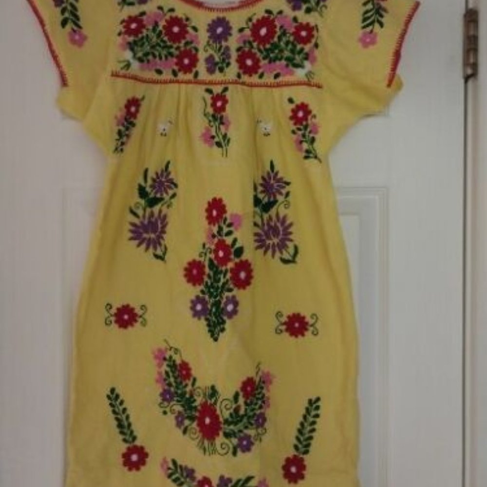 Mexican Embroidered Dress - Yellow